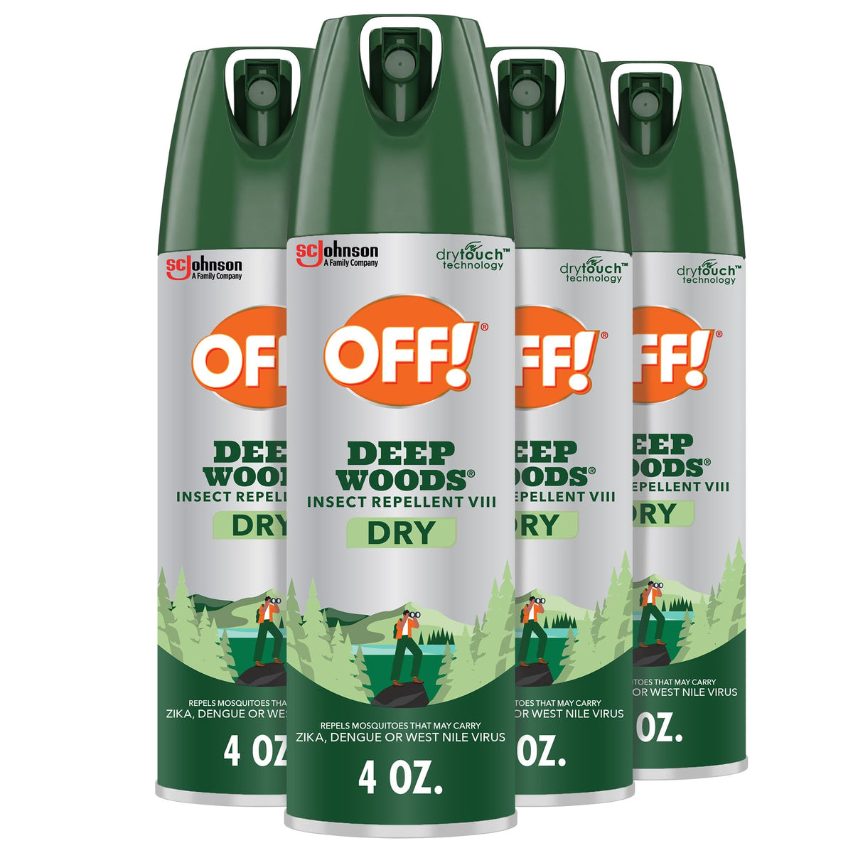 OFF! Deep Woods aerosol four-ounce cans ready for outdoor protection.