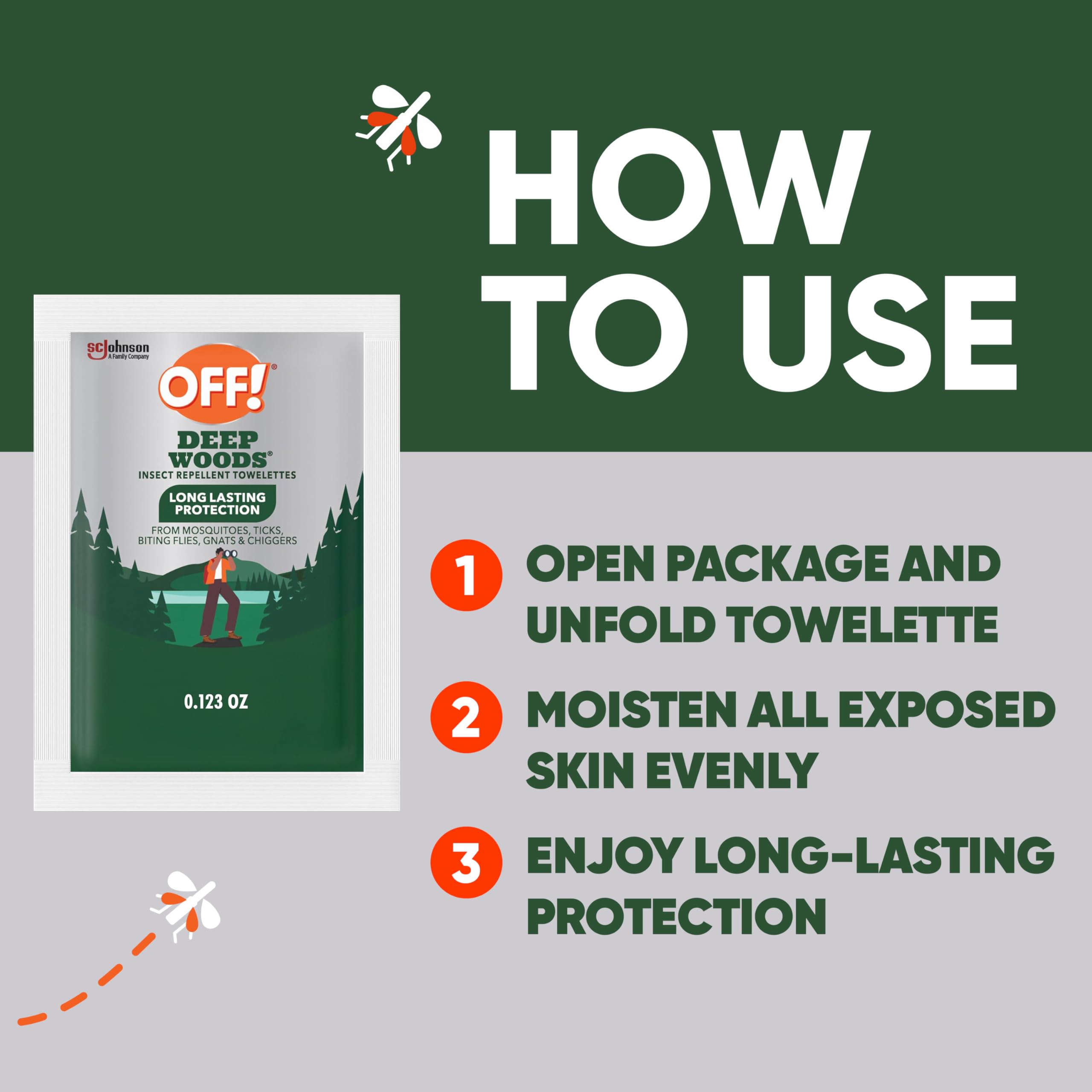 OFF! Deep Woods towelettes dispense easily for quick use