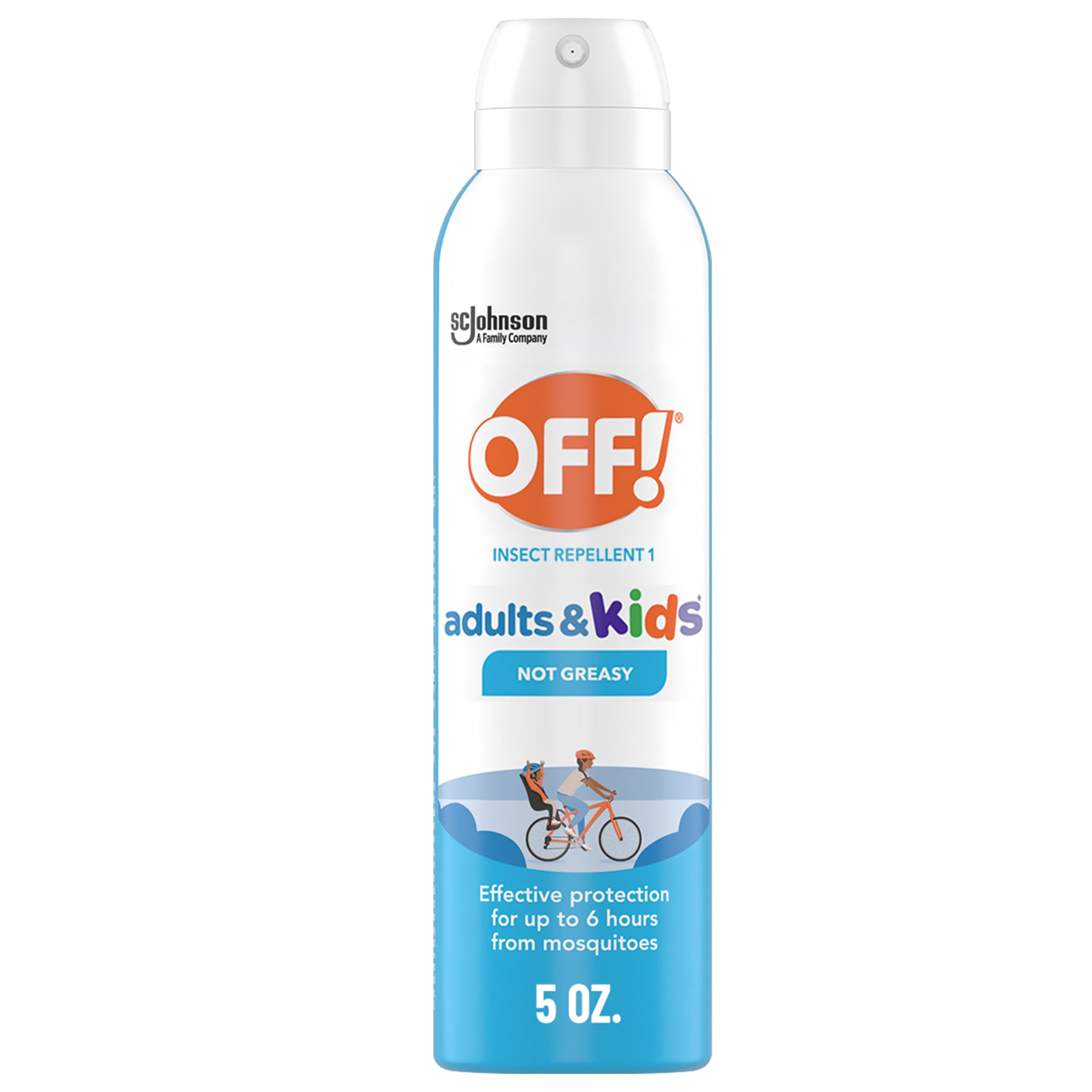 OFF! insect-repellent aerosol bottle pour shows fragrance-free protection for the family.