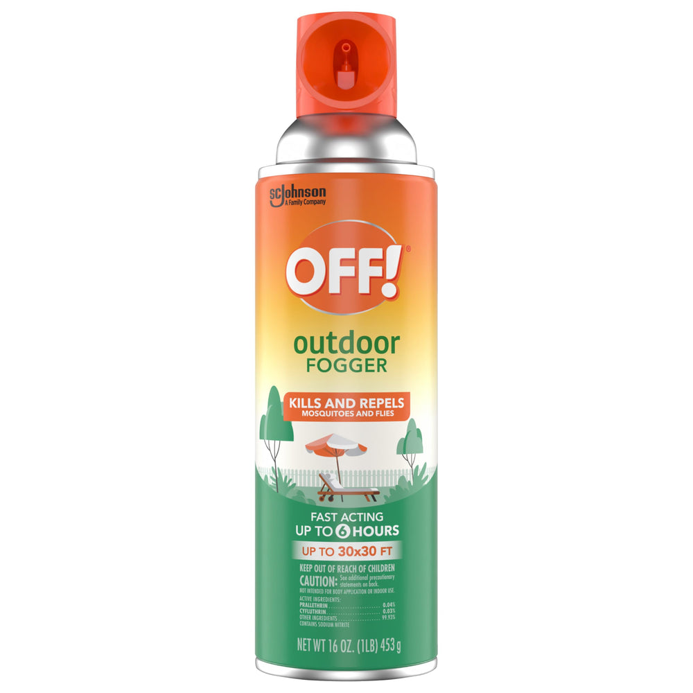 OFF! fogger sprayer near a deck during an outdoor gathering.