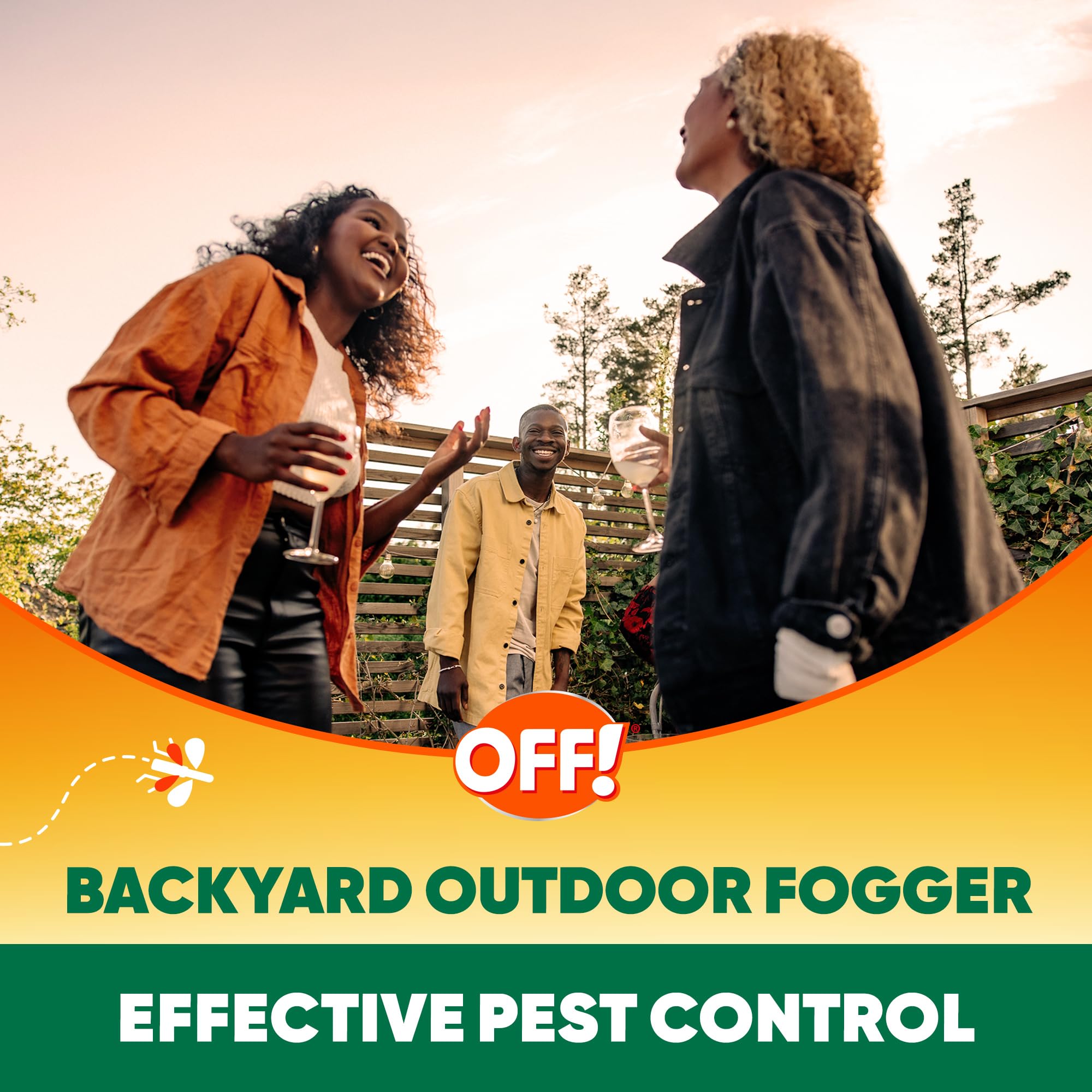 Mosquito and fly protection with OFF! fogger in a backyard setting.