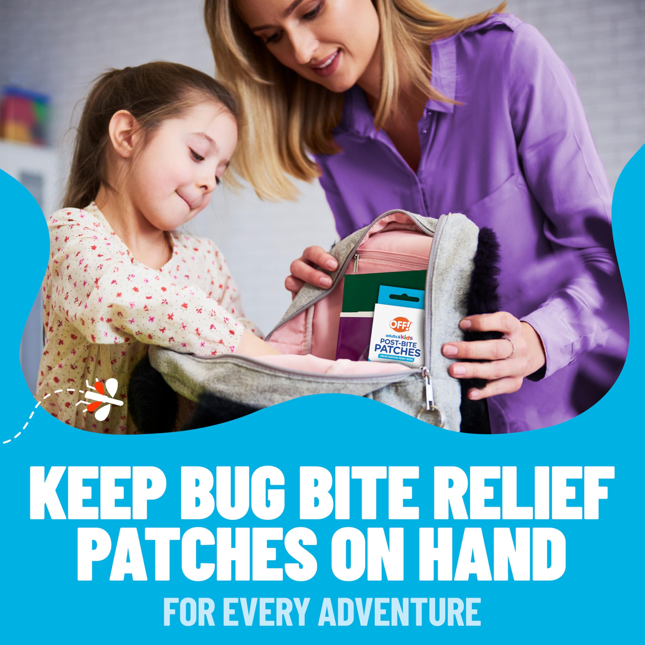 OFF! patch kit in a first-aid bag suggests convenient bite care on the go.