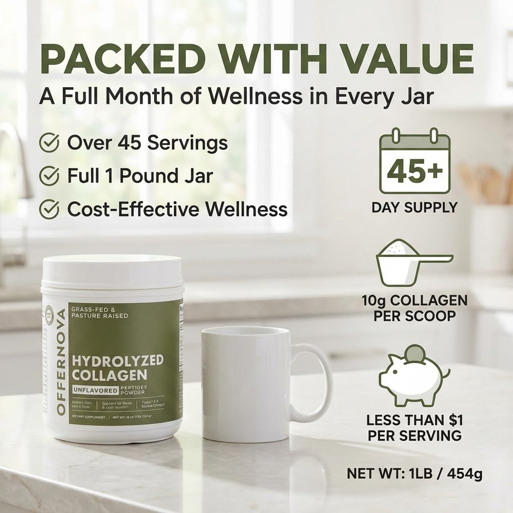 Offernova collagen powder dissolving easily in hot or cold liquids.