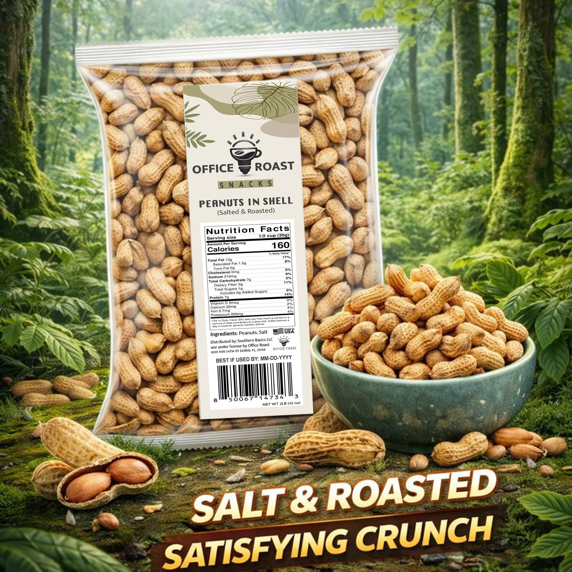 Office Roast peanuts in shell bulk pack highlighting convenient, shareable snacking.