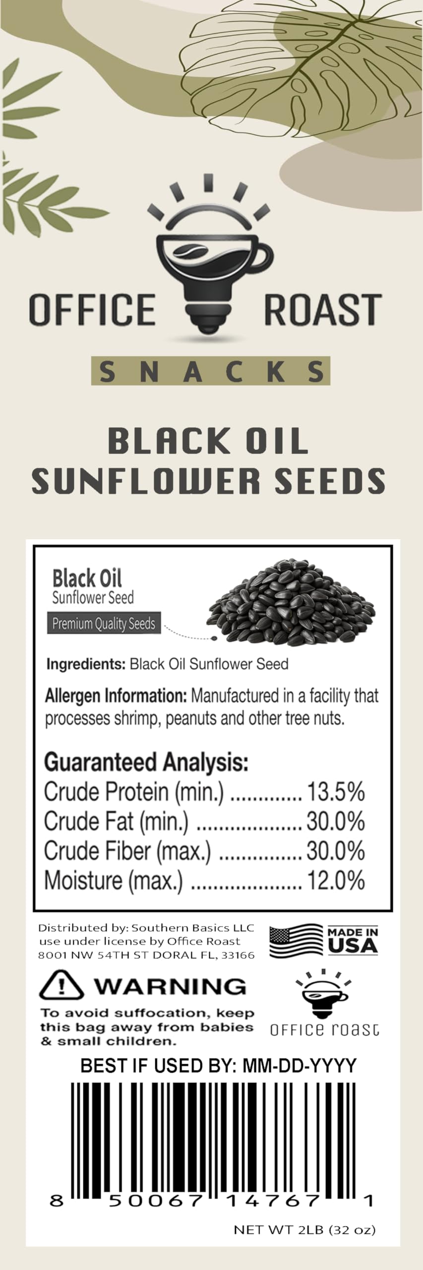 Office Roast USA-sourced seeds packaging emphasizes quality and freshness.