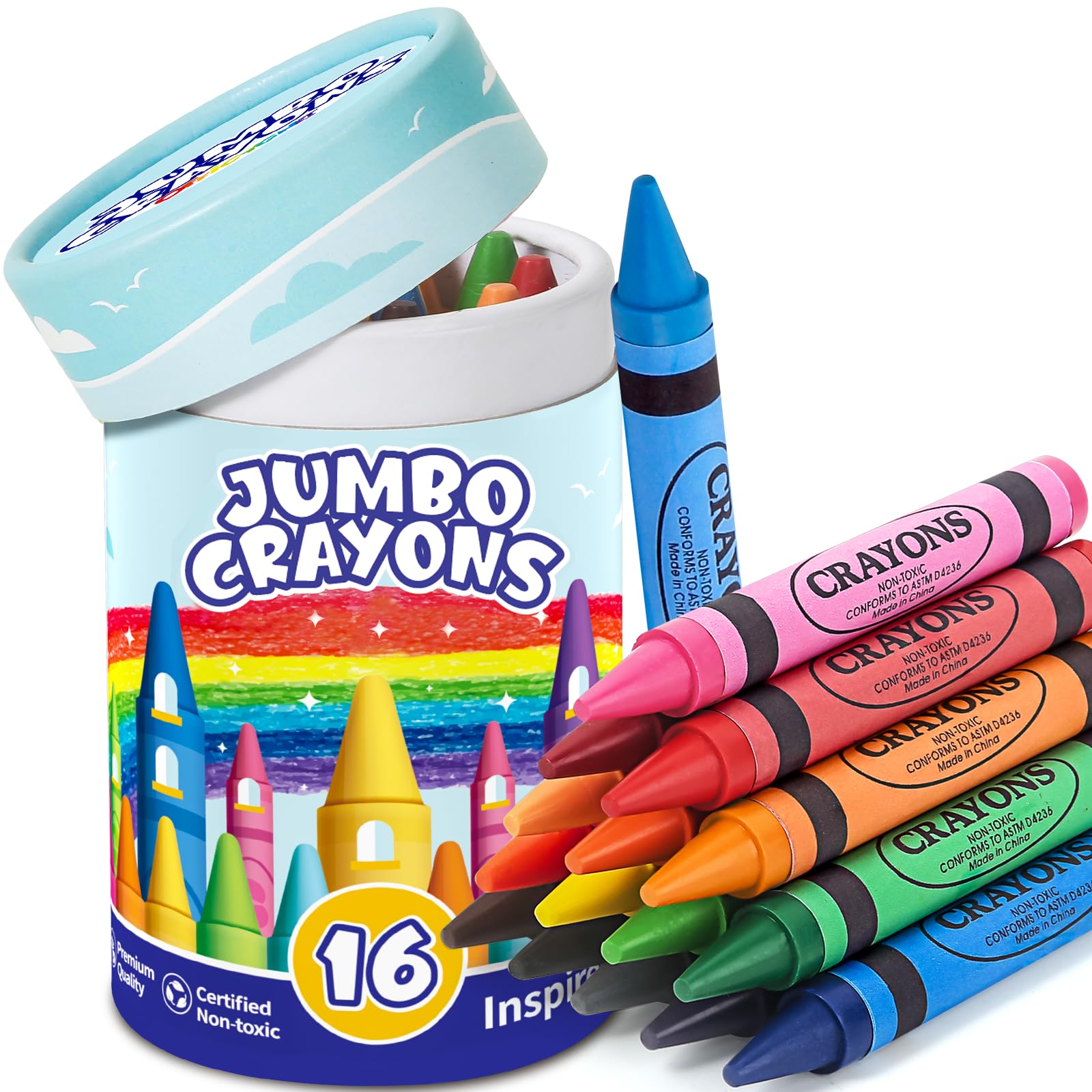 Officygnet 16-color jumbo crayons in a compact box for travel-friendly coloring