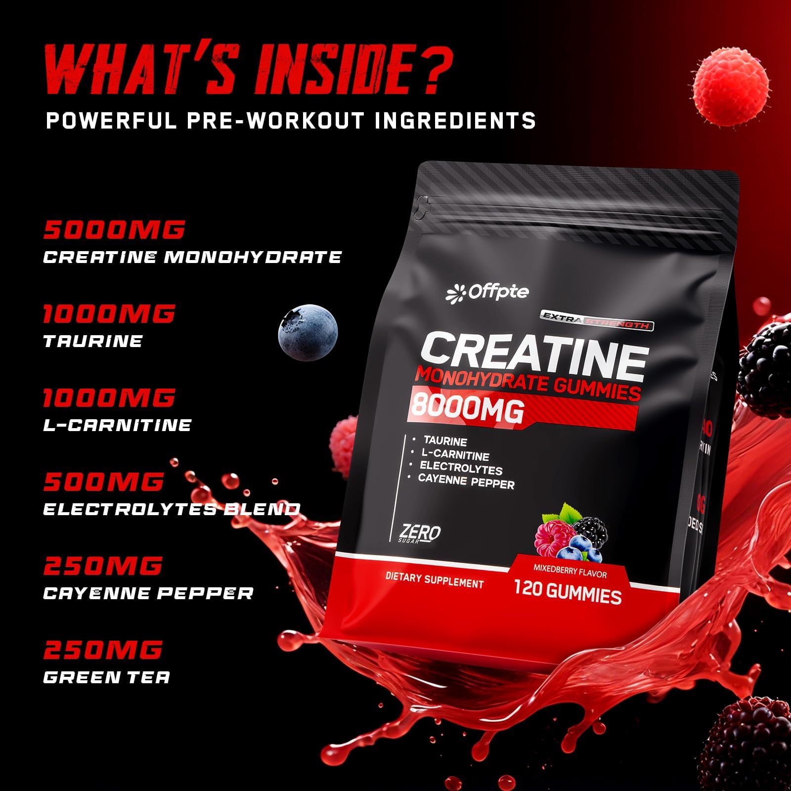 OFFPTE Creatine Gummies workout scene showing pre- and post-workout use.