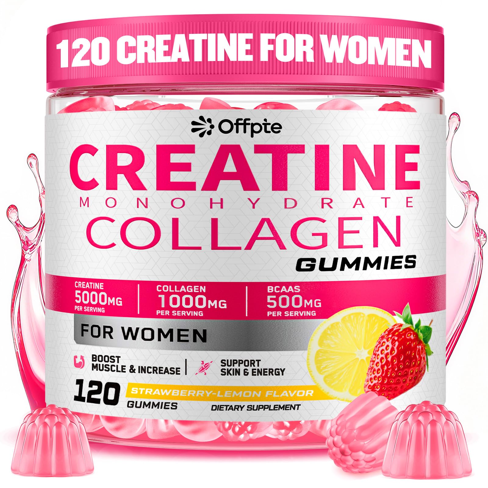 OFFPTE Creatine for Women bottle front with 5000 mg detailed on the label for energy support
