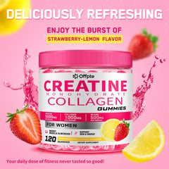 OFFPTE Creatine for Women bottle label highlighting collagen and BCAAs for recovery