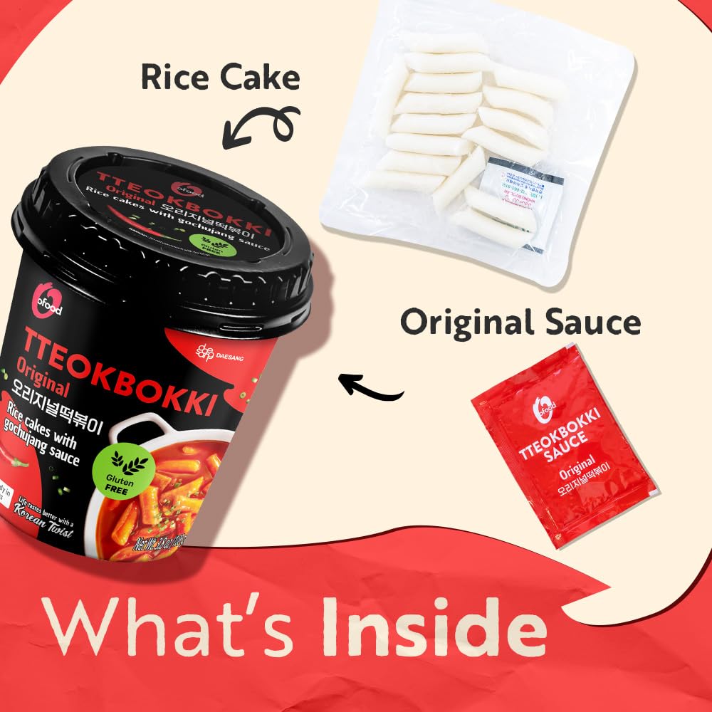 O’Food Spicy Cup Tteokbokki ready in 3 minutes, ideal for quick meals.