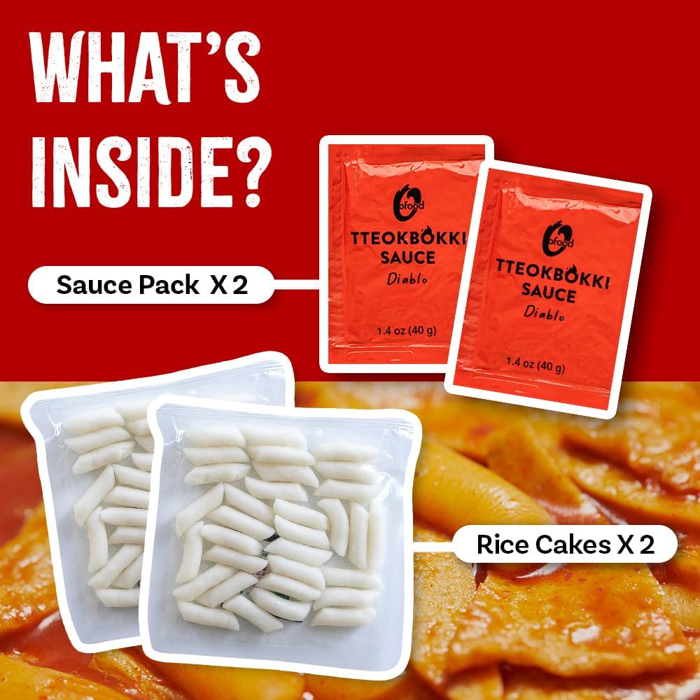 O’Food Tteokbokki rice cakes closeup highlighting chewy texture