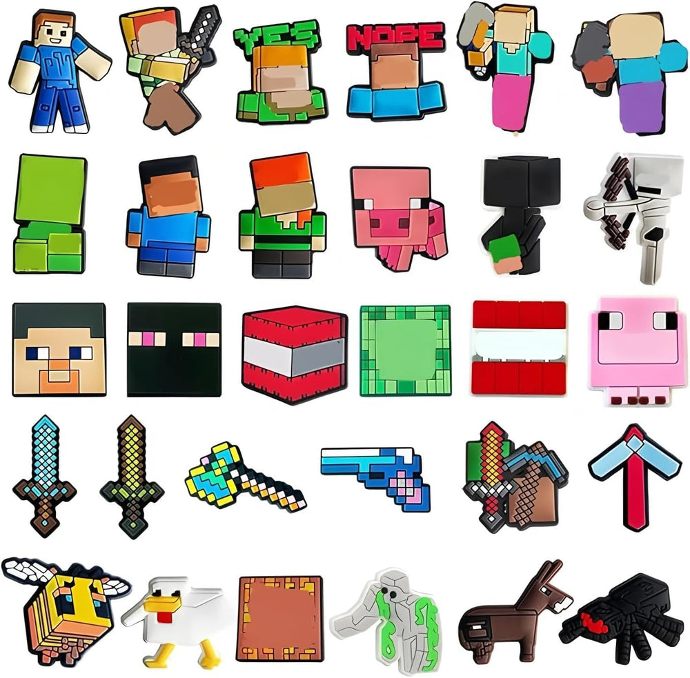 Ogastid Pixel Shoes Charms 30pcs pack add colorful personalization to clogs and sandals.
