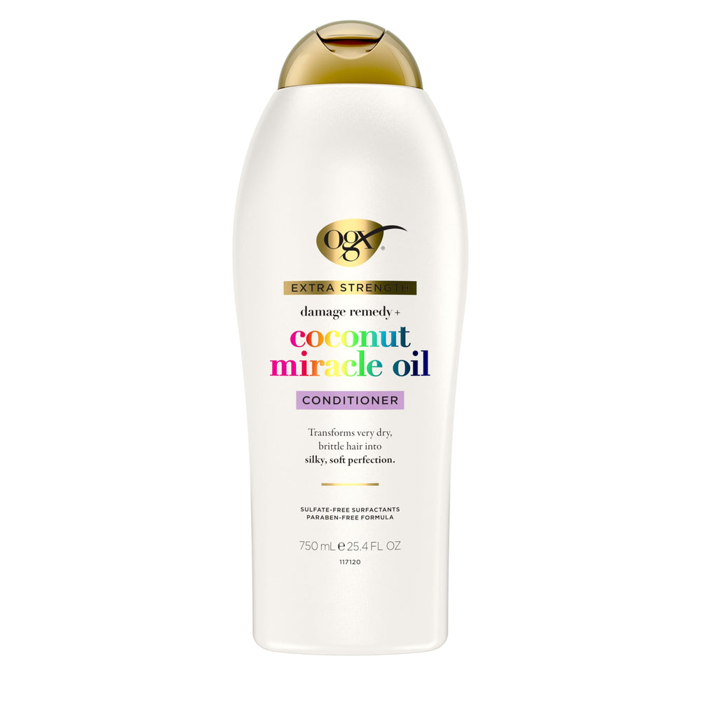 Scented conditioner bottle with natural ingredients emphasis like coconut oil and vanilla bean.