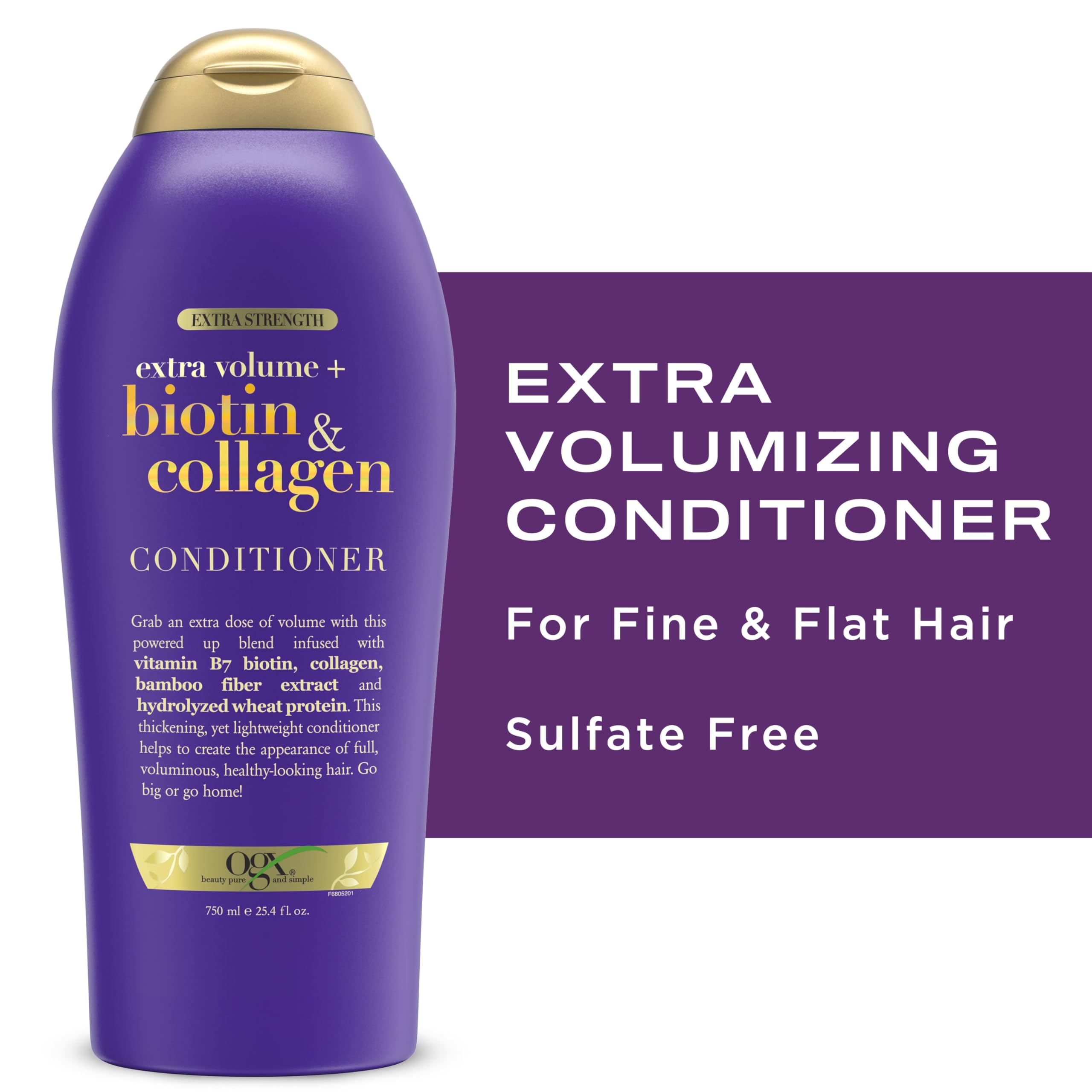 OGX Biotin Collagen conditioner in the shower scene conveys easy daily use.