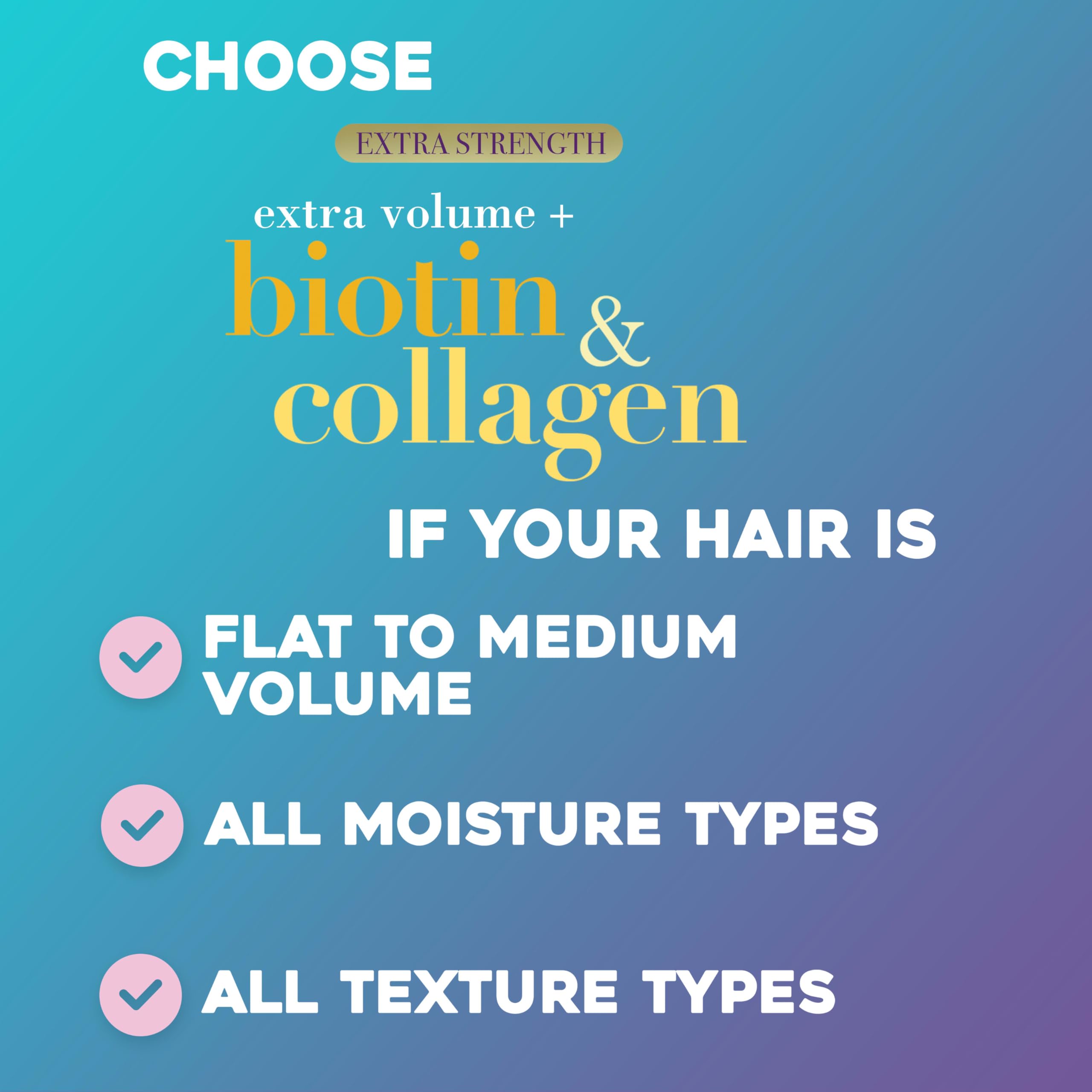 OGX Biotin Collagen conditioner ingredients label highlights nourishing protein blend.