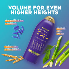 OGX Biotin Collagen conditioner lather demonstrates rich foam for body.