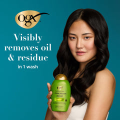 OGX Clarifying Strength + Rosemary Mint Conditioner bottle back detailing ingredients and sulfate-free claim