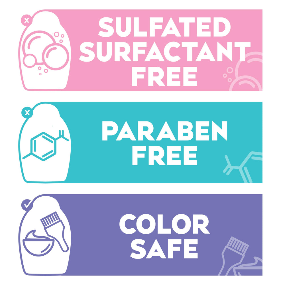 Color-safe OGX shampoo used to add volume while maintaining vibrancy.