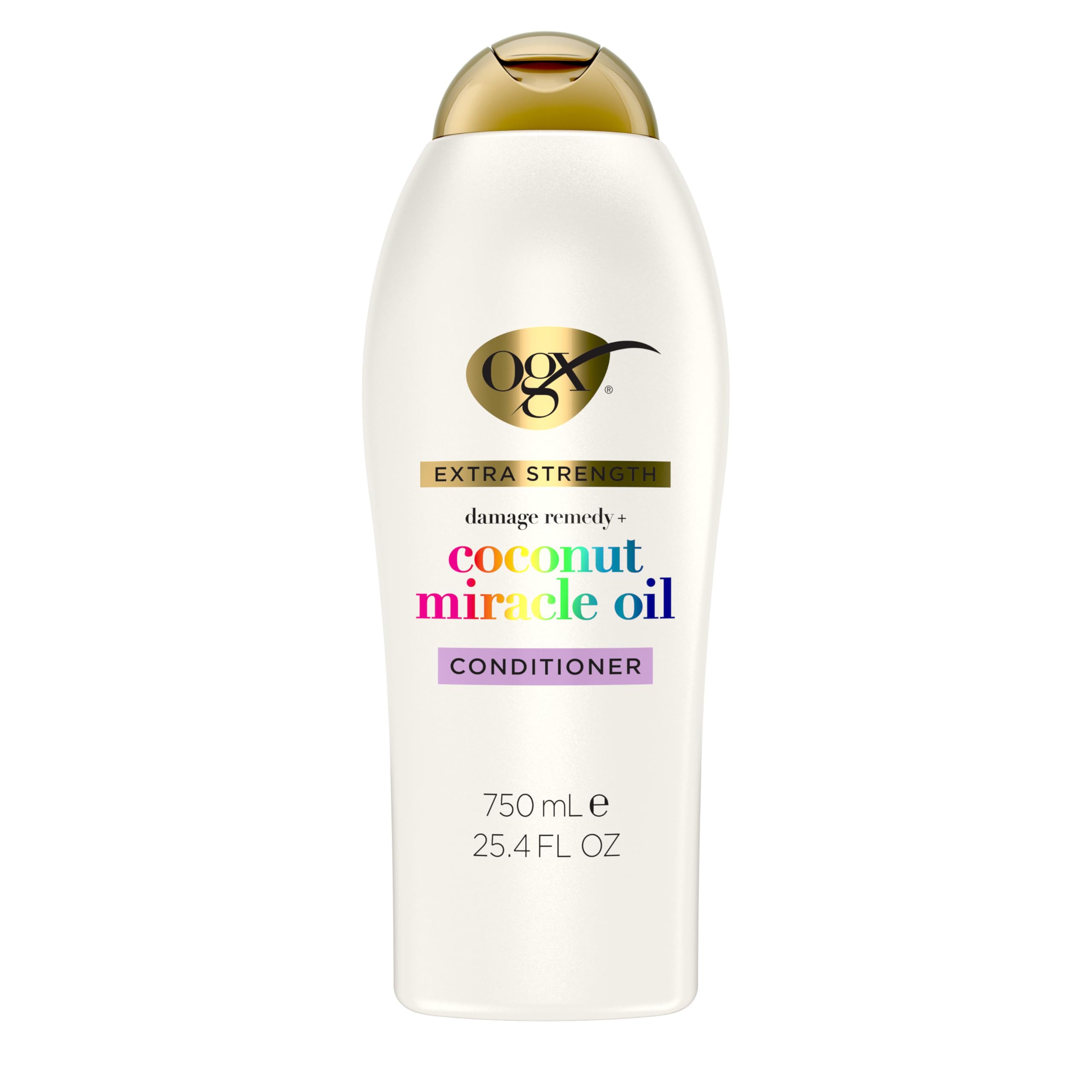 OGX Damage Remedy Coconut Miracle Oil Conditioner bottle highlights hydrating formula for dry hair.