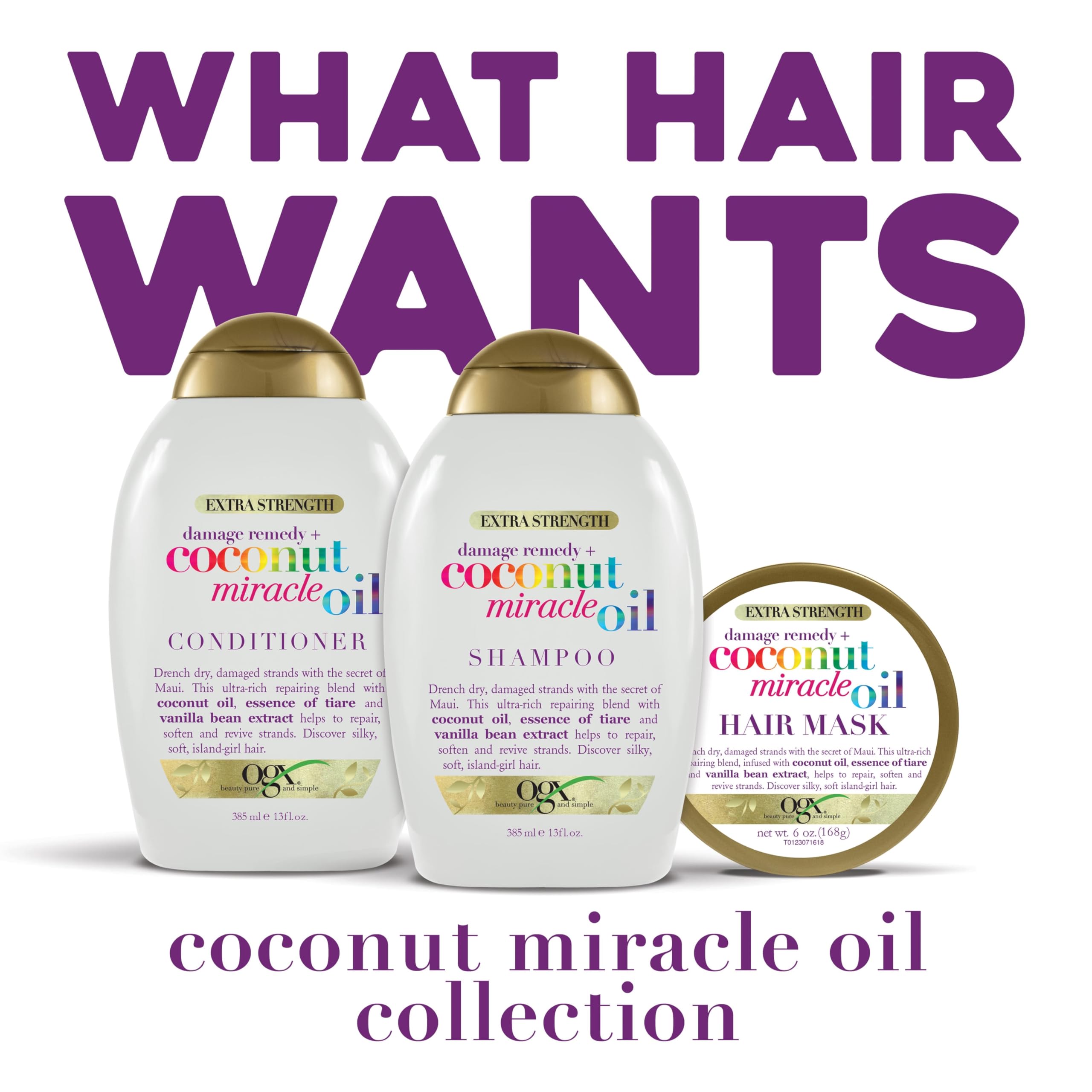 Sulfate-free and paraben-free OGX shampoo bottle emphasizes a gentle cleansing formula