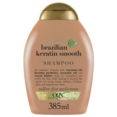 OGX Organix Ever Straight shampoo bottle demonstrates frizz control and shine.