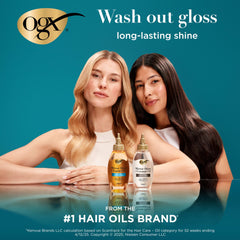 OGX Mirror Shine pre-wash gloss applied to dry hair before shampoo for shine.