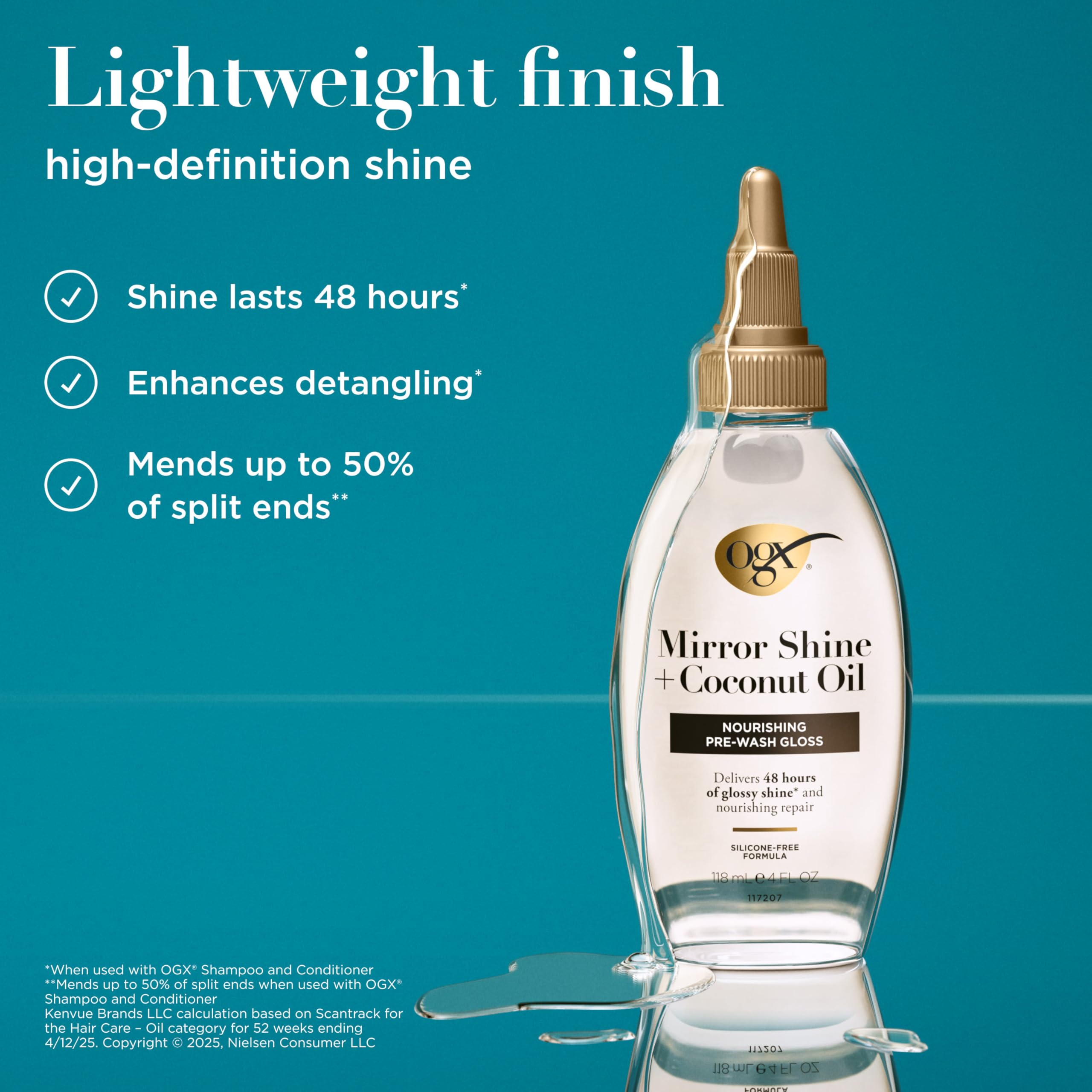 OGX Mirror Shine leaves hair smoother and shinier after use.