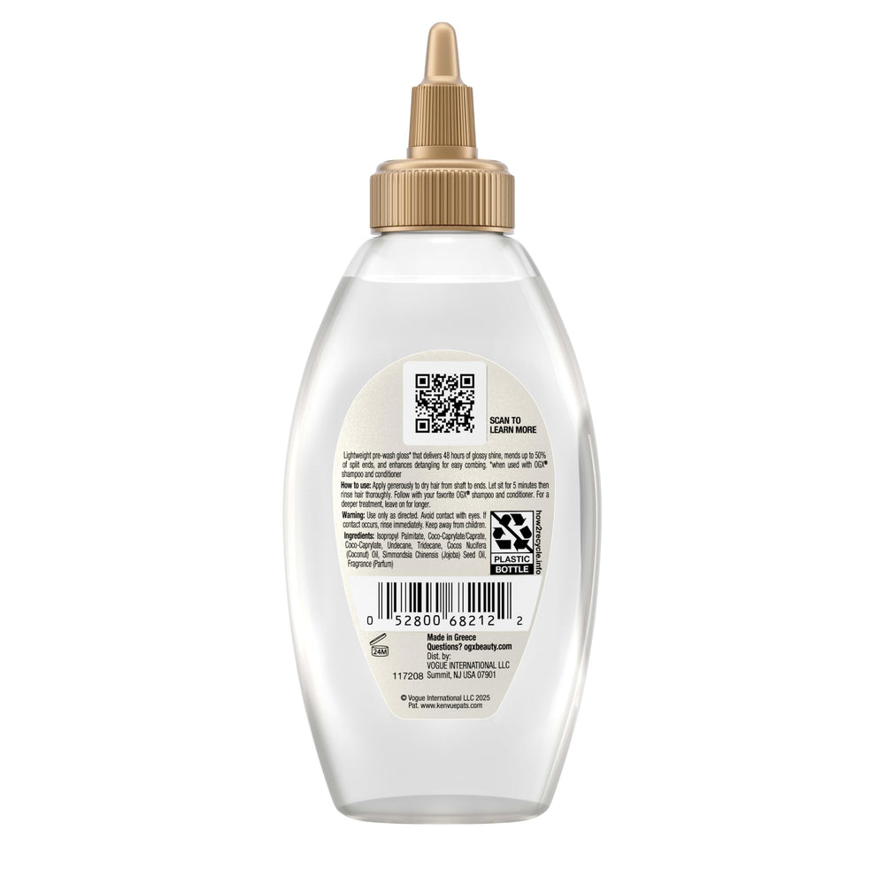 OGX Mirror Shine 4 oz bottle in bathroom setting.