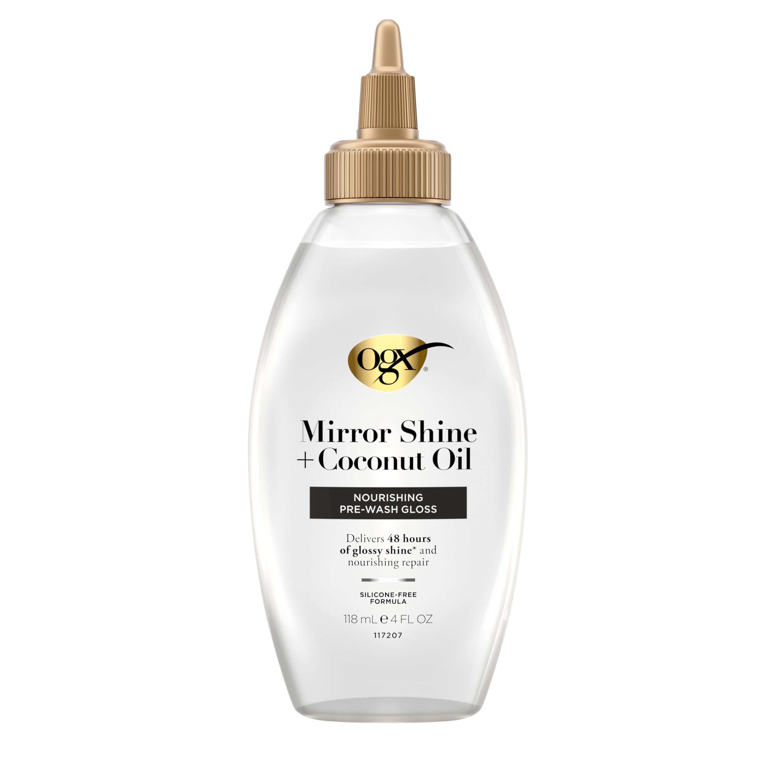 OGX Mirror Shine smooths hair and reduces frizz.