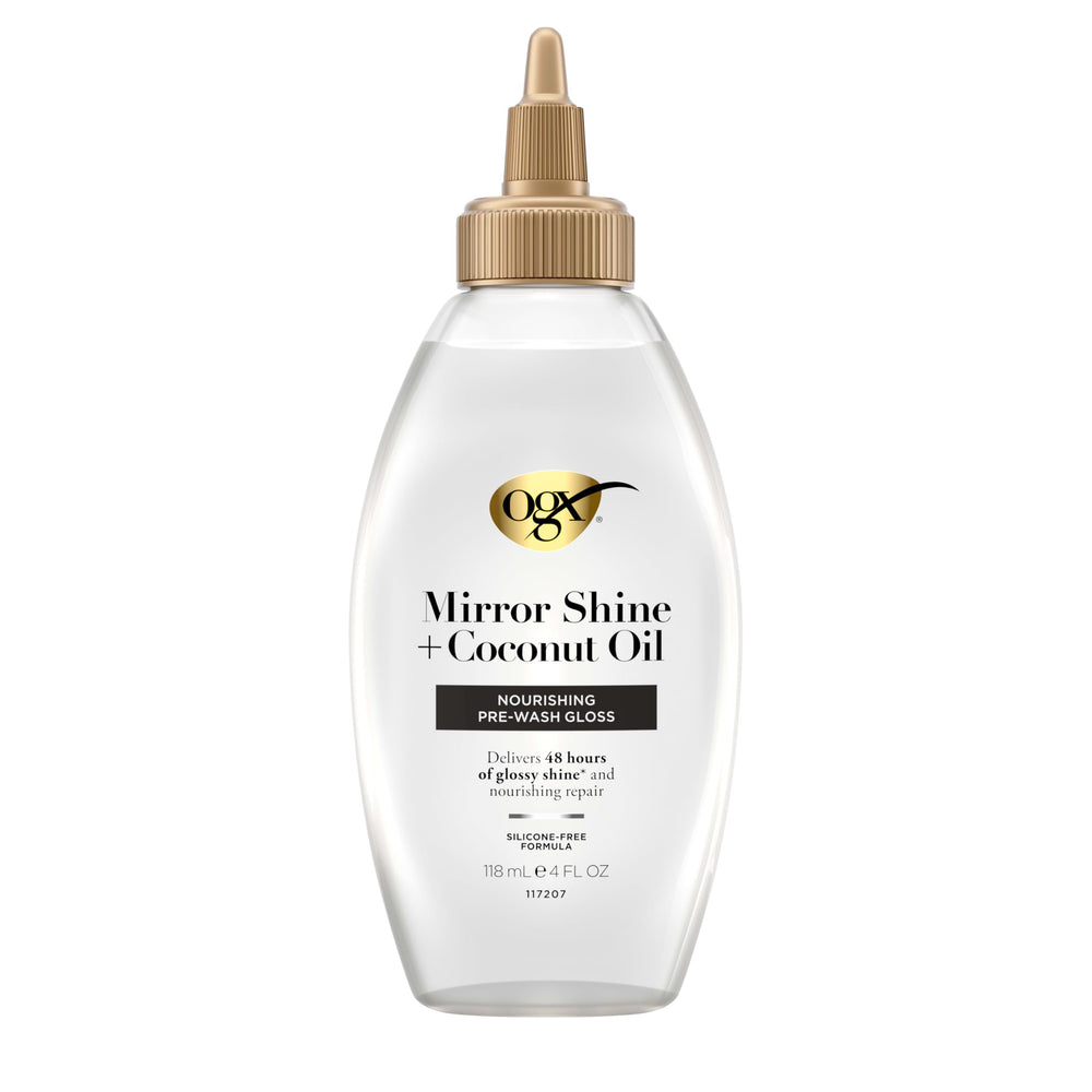 OGX Mirror Shine smooths hair and reduces frizz.