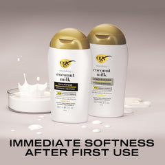 OGX Nourishing Coconut Milk Conditioner tube detangles and smooths hair.