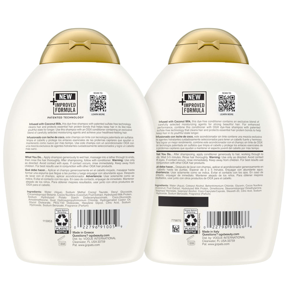 OGX Nourishing Coconut Milk packaging details note sulfate-free formula