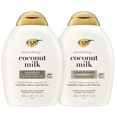 OGX Nourishing Coconut Milk shampoo lather highlighting gentle cleanse and moisture