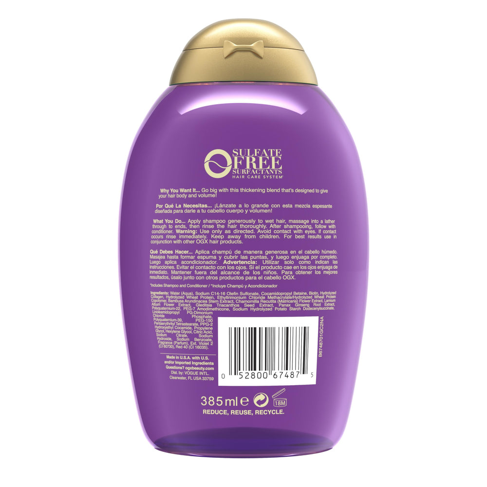 Premium extra-strength OGX shampoo designed for fuller-looking strands.