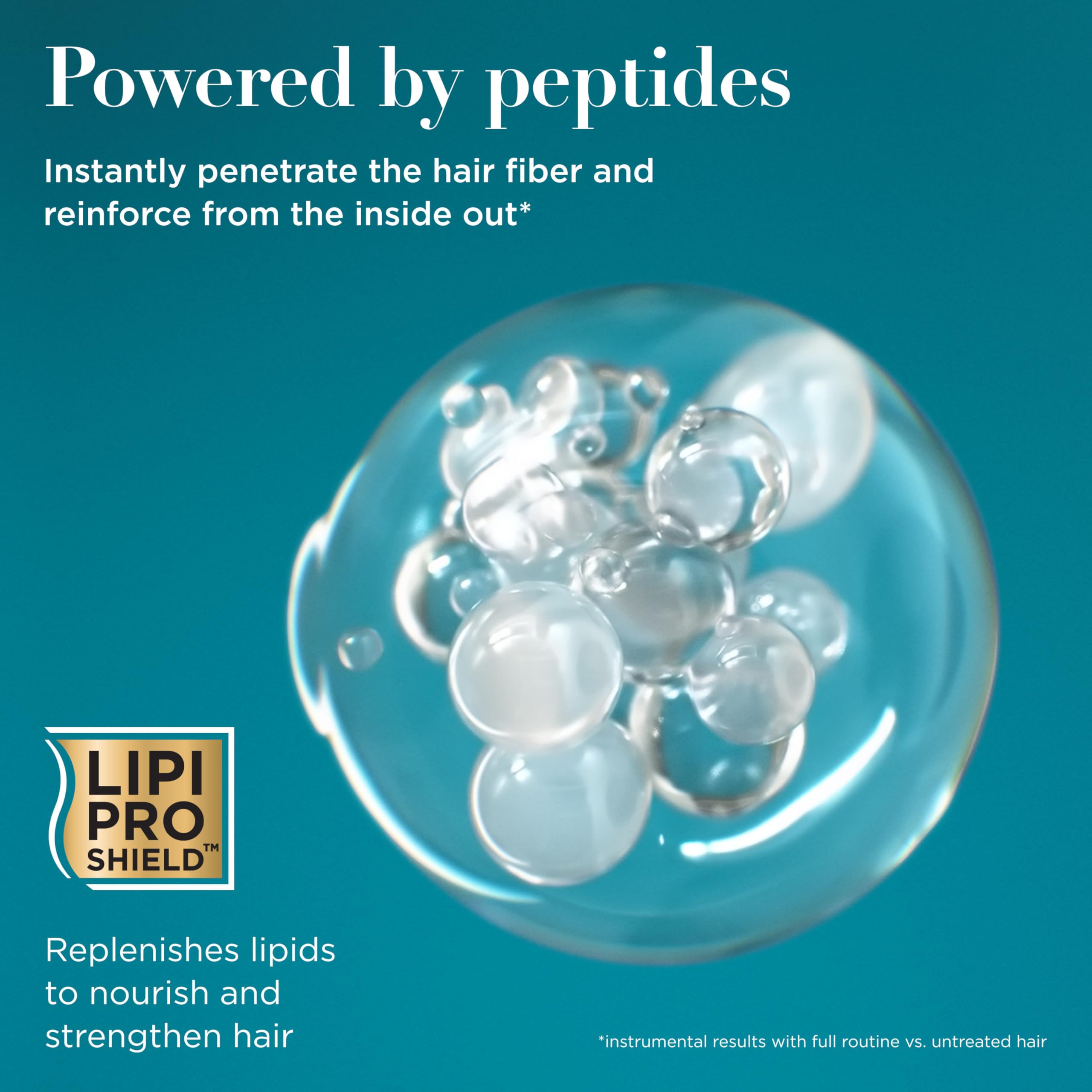 OGX ProGrowth + Peptide Conditioner label closeup highlights peptides and shield technology