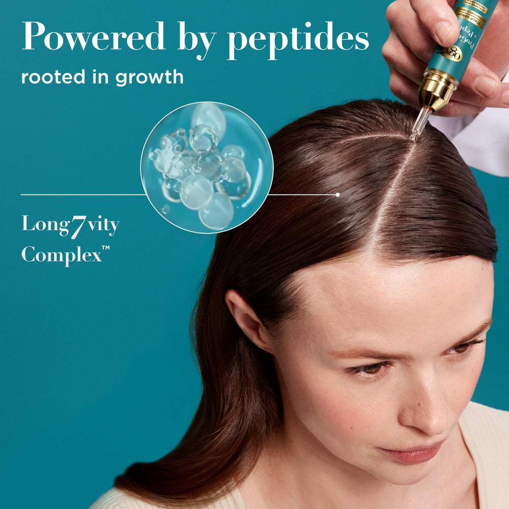 OGX ProGrowth Peptide Scalp Serum application on hairline areas