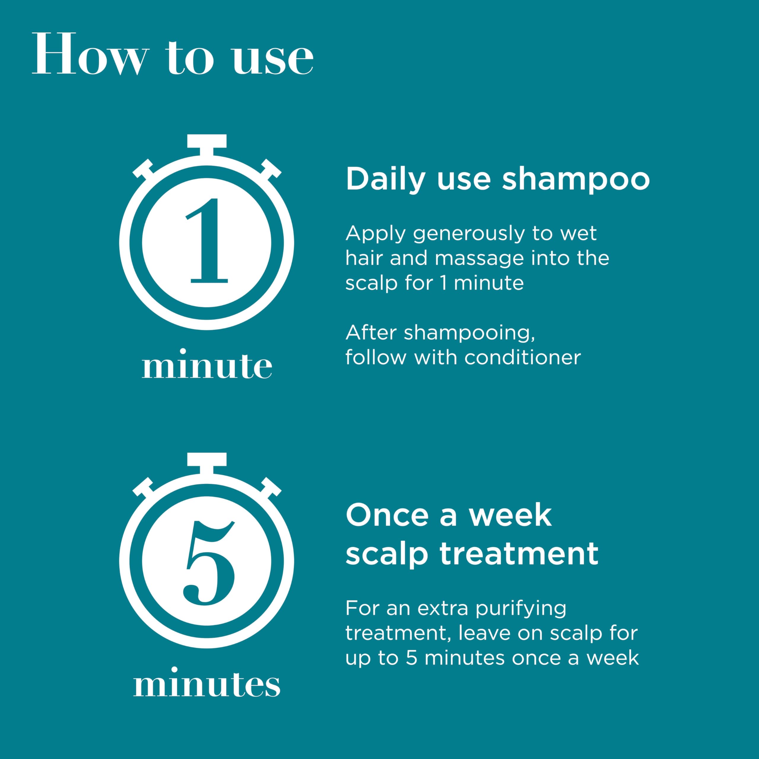 Application shot: massage scalp for a one-minute exfoliating cleanse.