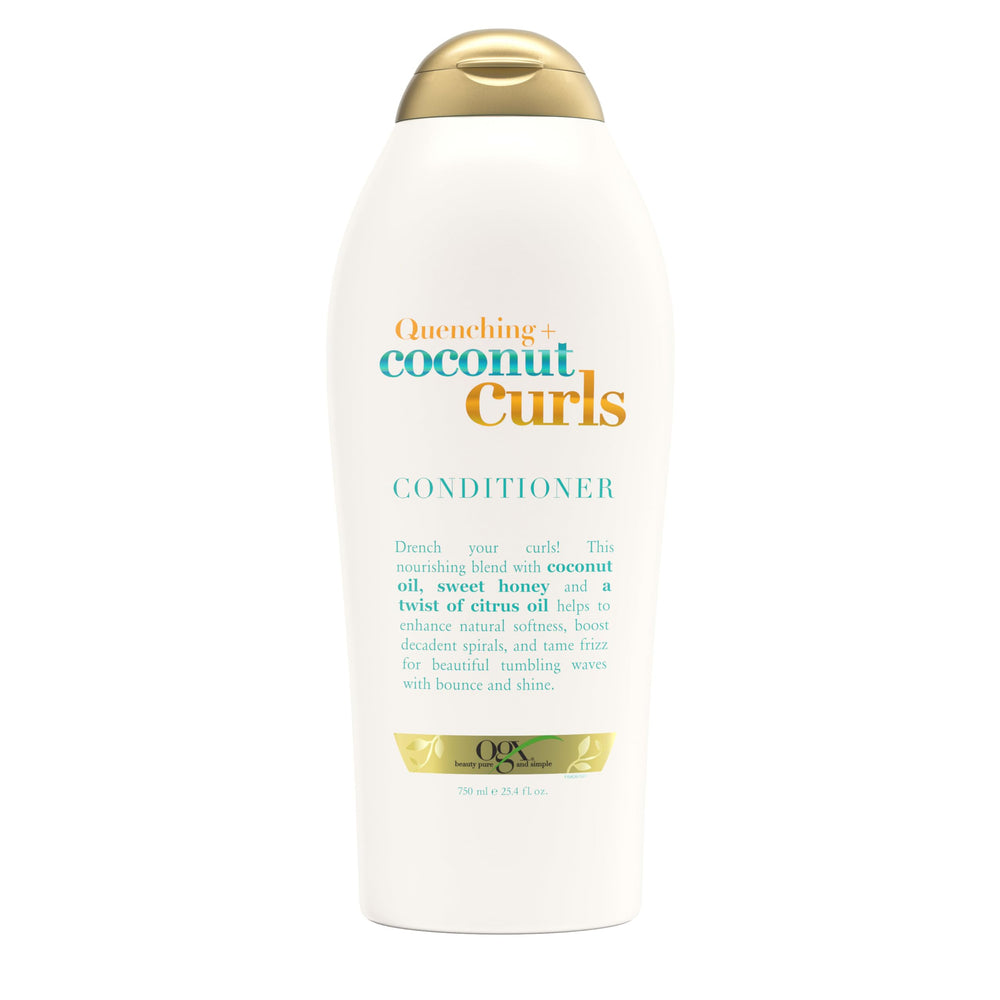 OGX Quenching + Coconut Curls bottle pour delivering detangling hydration