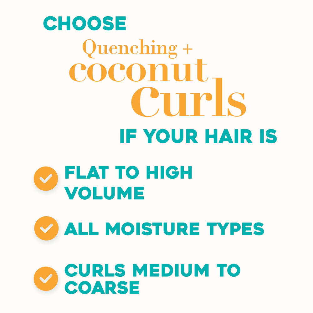 OGX Quenching + Coconut Curls massaging conditioner into damp curls for smooth detangling