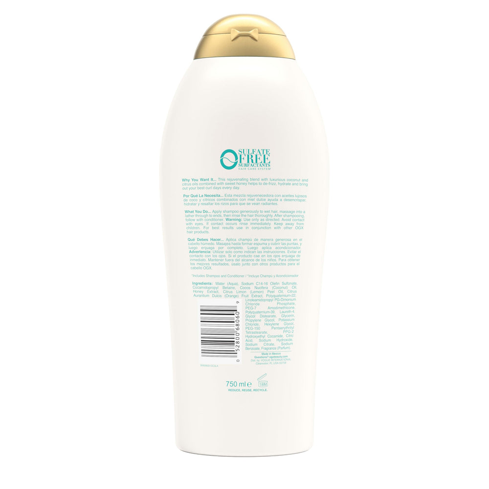 OGX Quenching + Coconut Curls Shampoo in bathroom setting for daily cleanse
