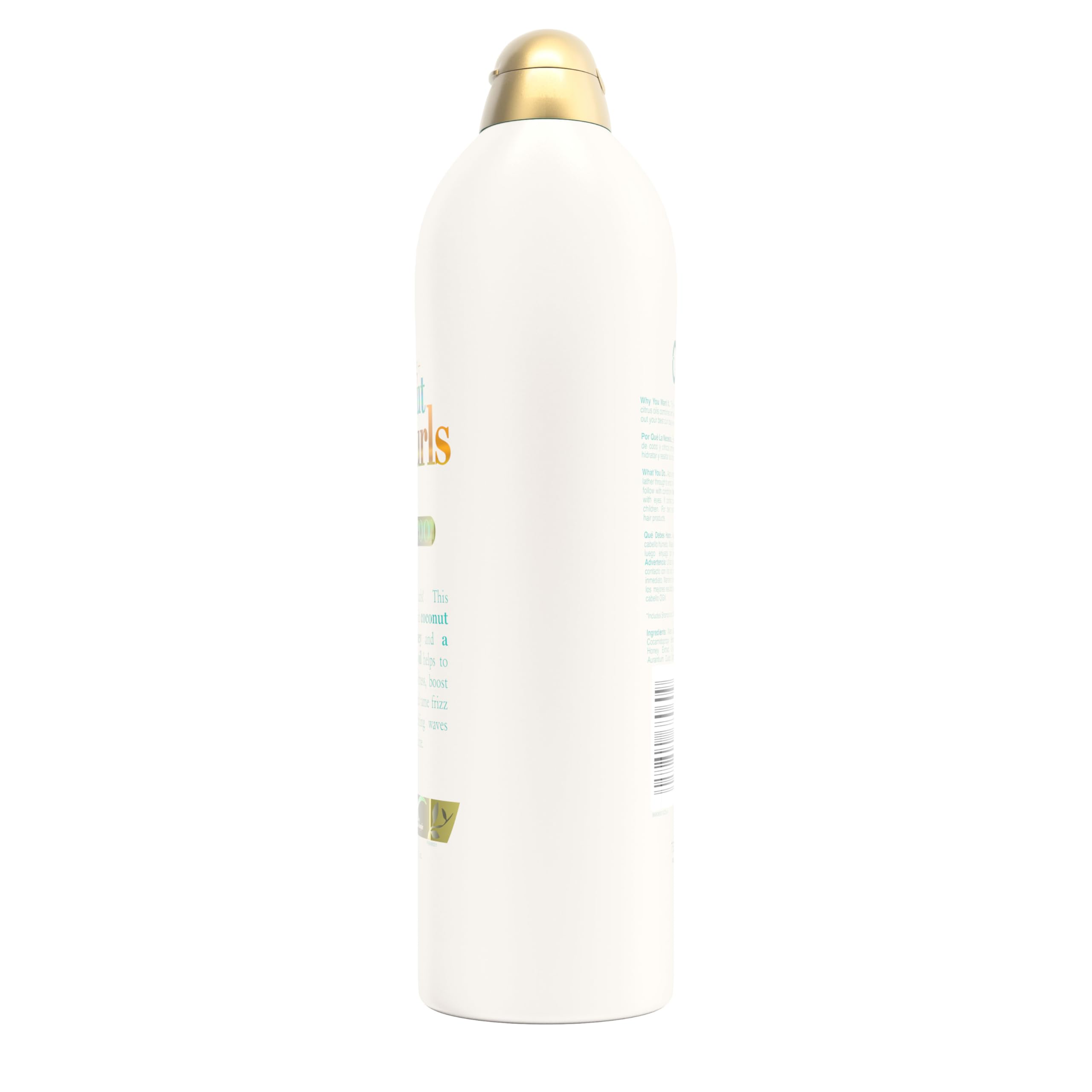 OGX Quenching + Coconut Curls Shampoo packaging on shelf for easy grab