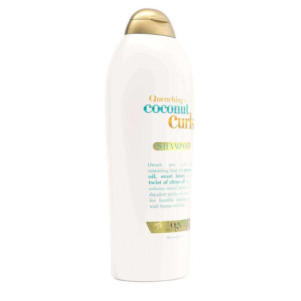 OGX Quenching + Coconut Curls Shampoo applied to wet hair for smoothness