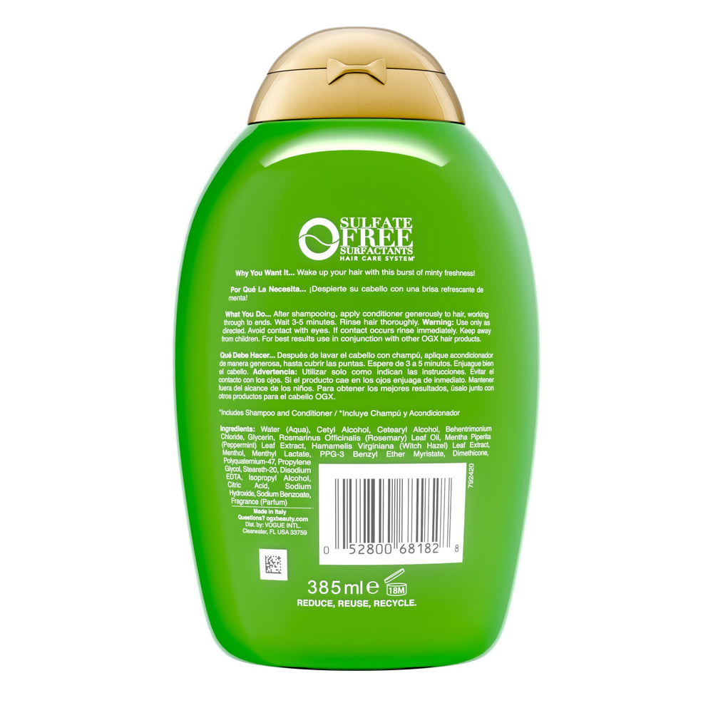 OGX rosemary mint conditioner on shower shelf