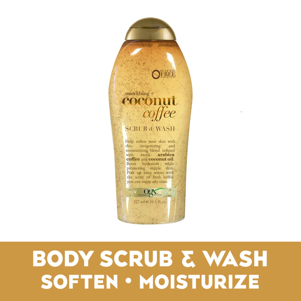 OGX smoothing coconut coffee body wash lather in action.