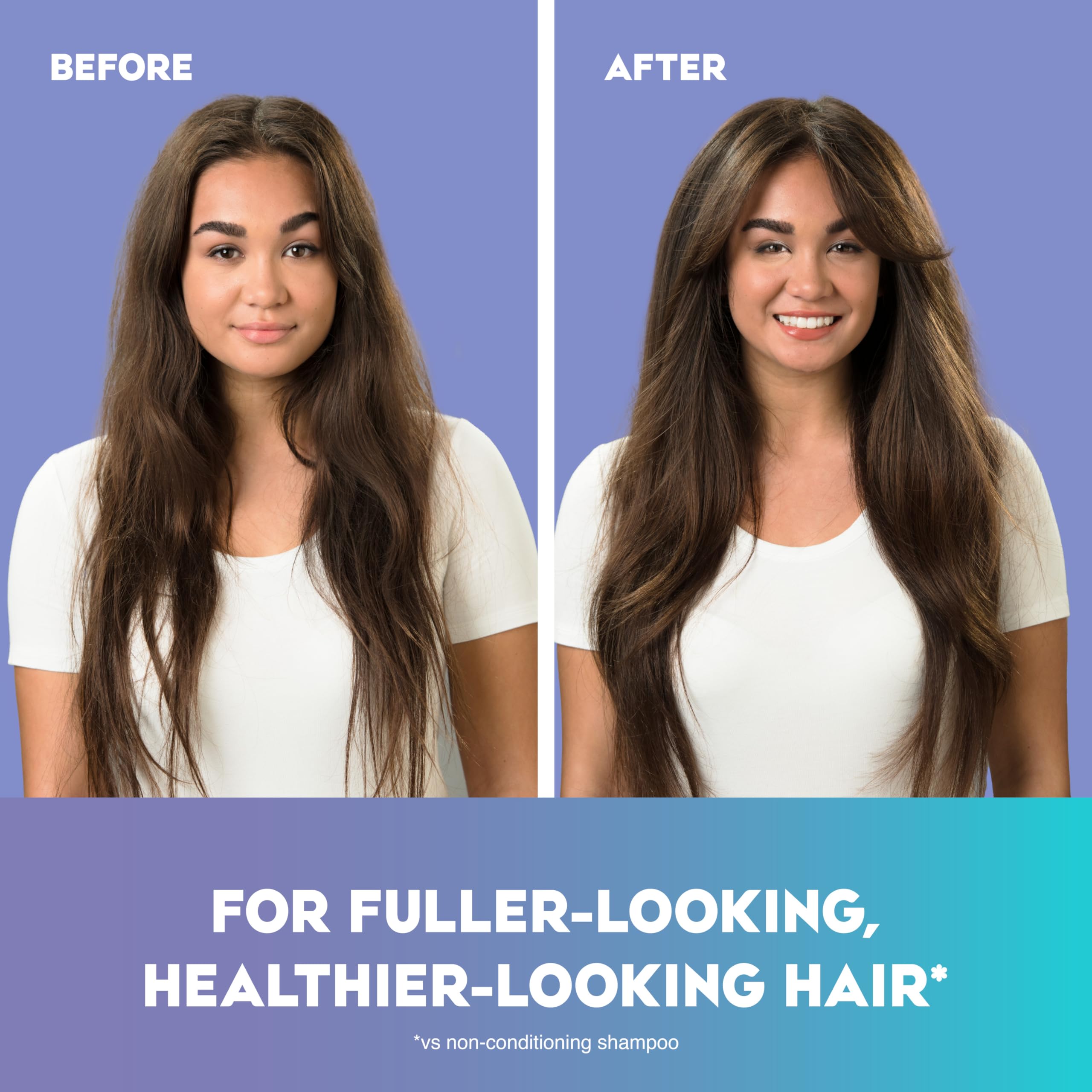 OGX label close-up showing biotin and collagen for hair nourishment.