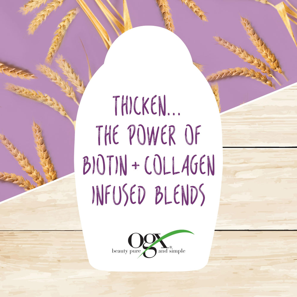 OGX bottle demonstrates shine boost and nourishment for dehydrated strands