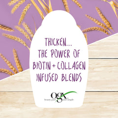 OGX bottle demonstrates shine boost and nourishment for dehydrated strands