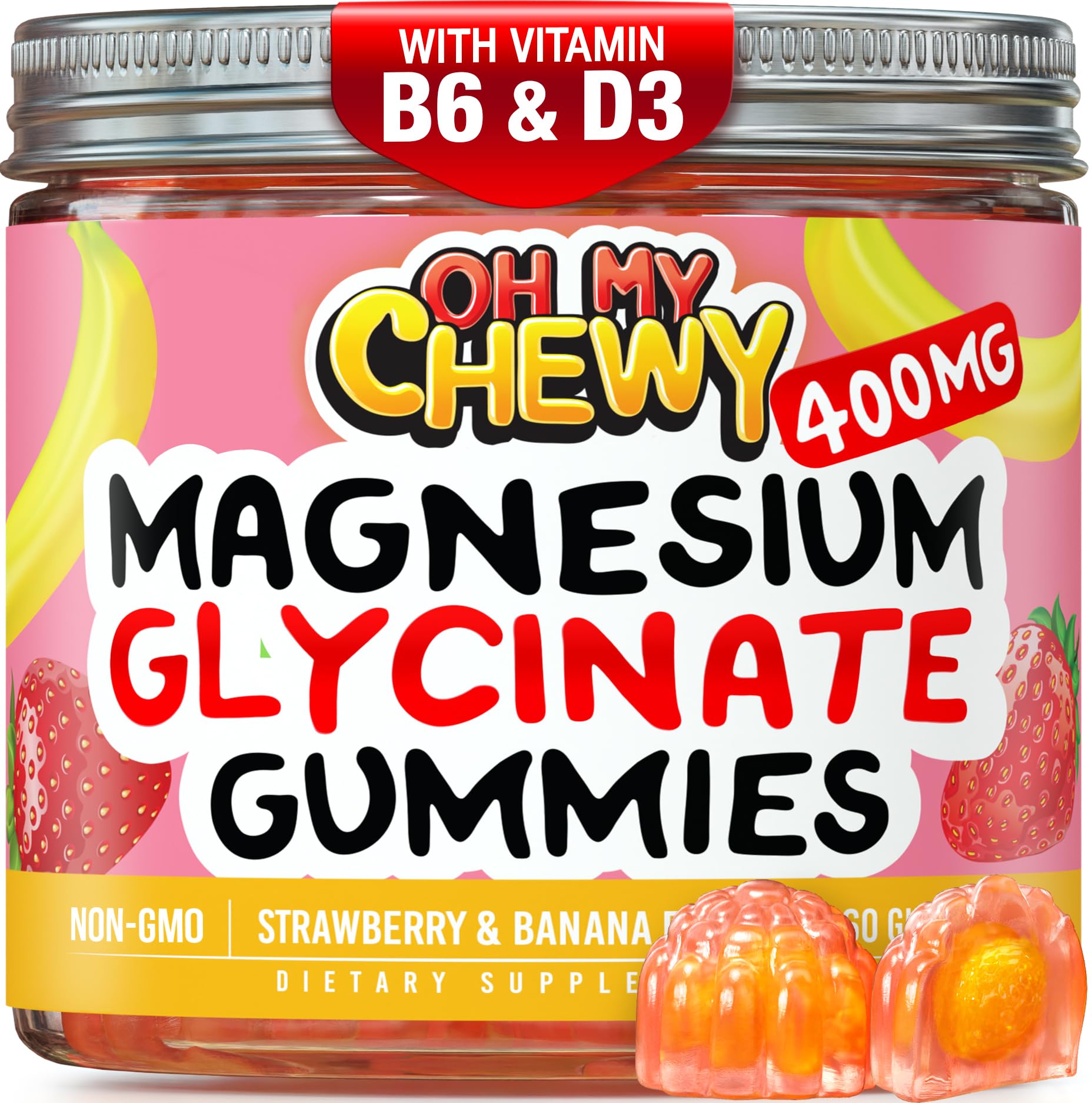 OH MY CHEWY center-filled gummies bottle front for easy daily support.