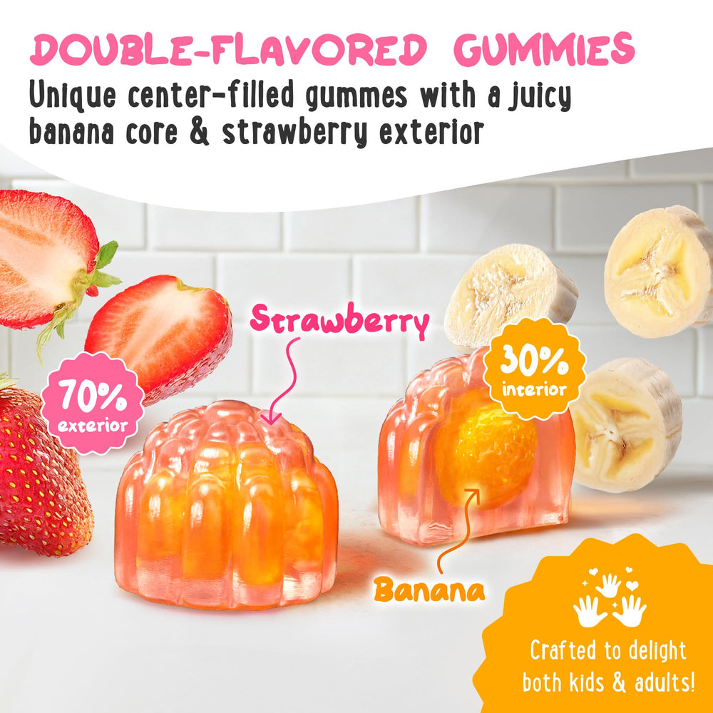 OH MY CHEWY gummies close-up showing fruity texture for kid-friendly supplement.