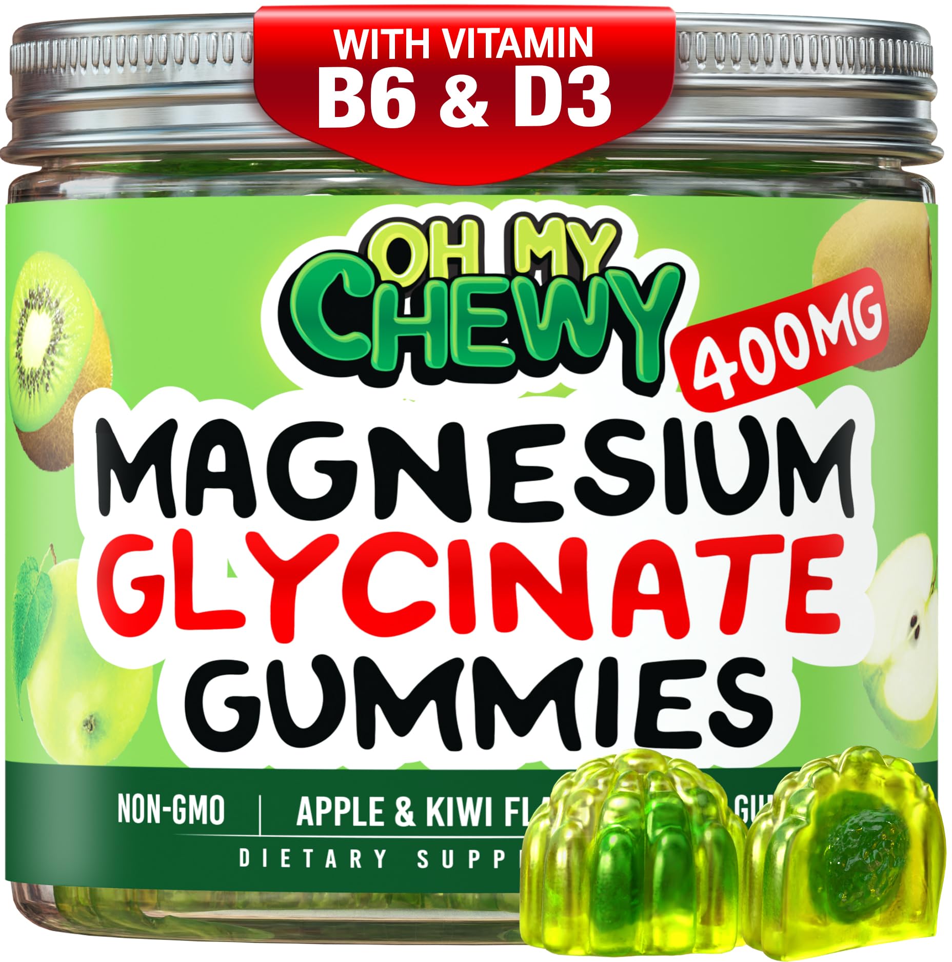 OH MY CHEWY center-filled magnesium gummies bottle image for family use.